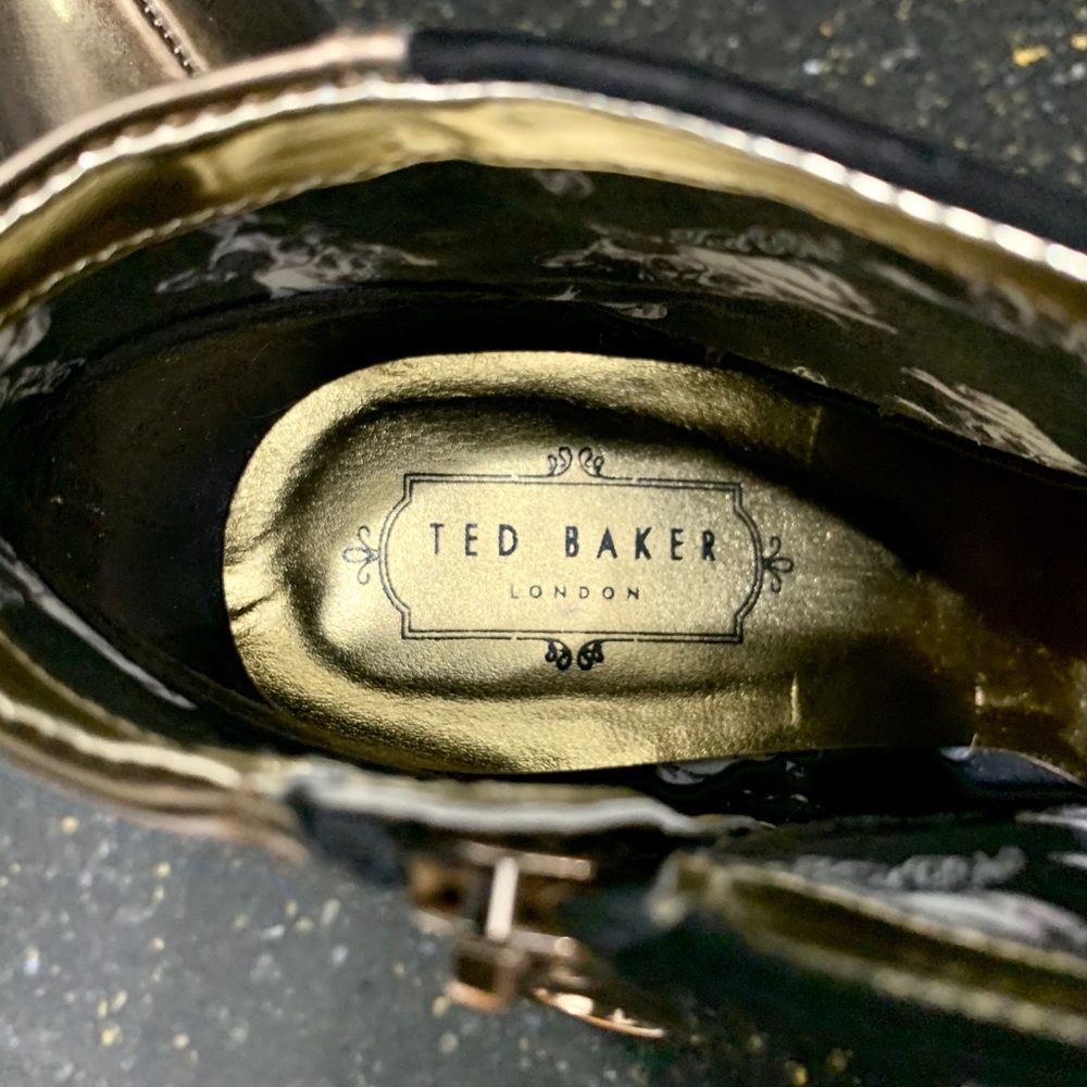 Ted Baker London Gold Foil Block Heeled Ankle Boot - Picture 10 of 13